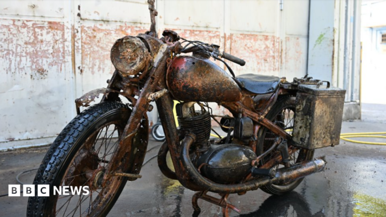 Danube river's low water levels reveal remains of WWII soldiers and motorcycle