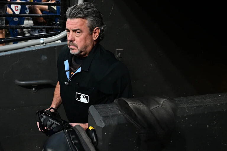 Umpire Jordan Baker leaves Giants-Guardians game after foul ball hits his mask