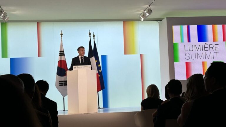 Emmanuel Macron Calls for Global Initiatives to Protect Film and Warns About Dangers of Social Media as Lumiere Summit Opens
