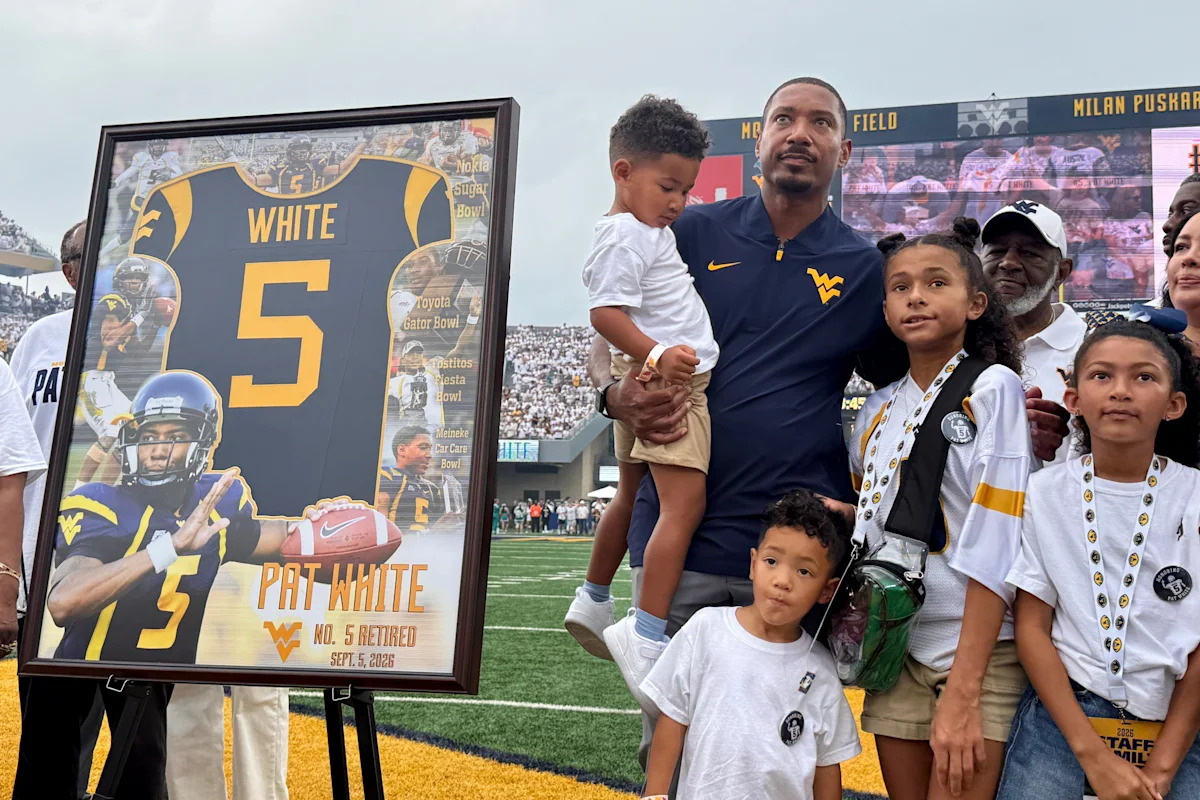 West Virginia retires record-setting quarterback Pat White's No. 5 jersey number