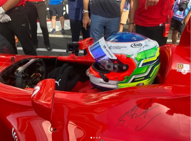Rubens Barrichello reunites with Ferrari F2002 in Michael Schumacher’s honour